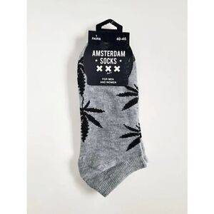 Amsterdam Souvenir Weed Leafs Unisex Gray Short Socks NWT
